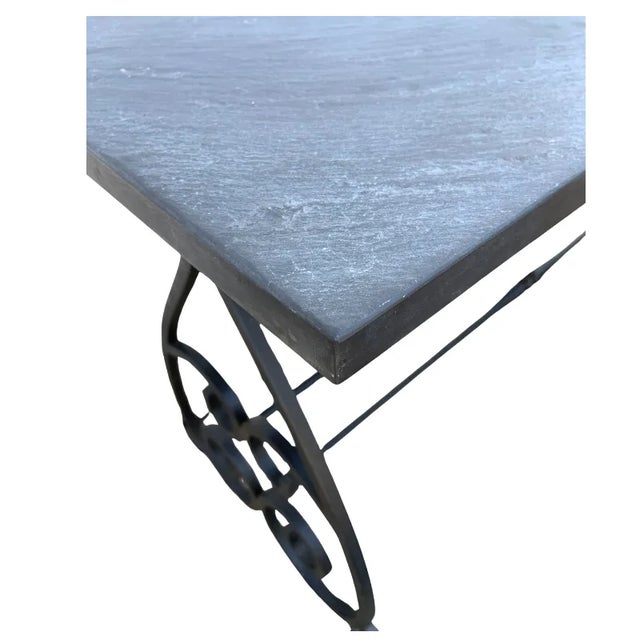 Traditional Vintage Slate Garden Stone Topped Wrought Iron Scroll Console Table For Sale - Image 3 of 4