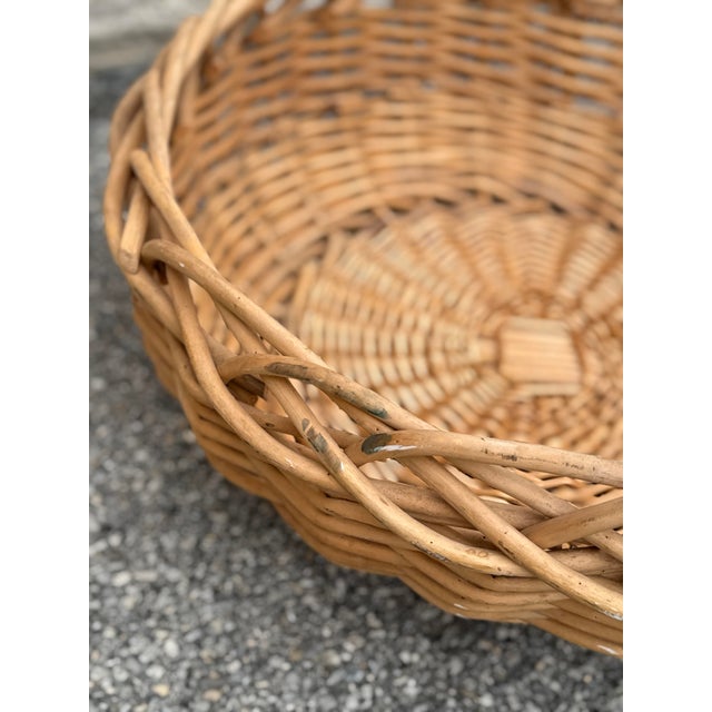 Wood Monumental Vintage Handwoven Wicker Gathering Basket With Oversized Handle For Sale - Image 7 of 8