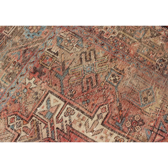 Wide Geometric Persian Heriz Runner With Medallions in Red & Jewel Tones For Sale - Image 12 of 13