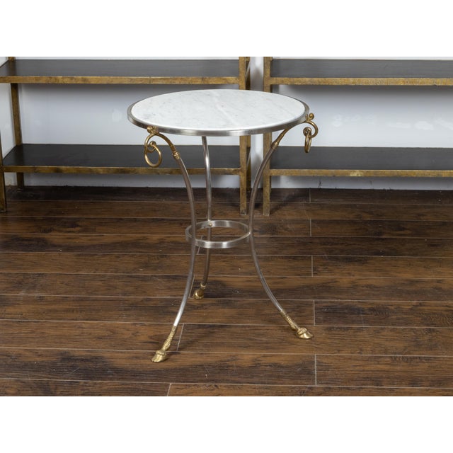 Mid 20th Century Midcentury Italian Maison Jansen Style Steel and Brass Table with Marble Top For Sale - Image 5 of 11