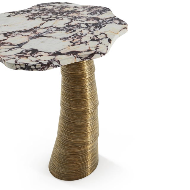 Contemporary Palm Side Table in Calacatta Viola Marble and Brass by InsidherLand For Sale - Image 3 of 11