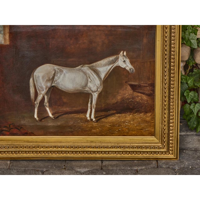Antique English Oil Painting of a White Horse in Giltwood Frame, circa 1884 For Sale - Image 12 of 12