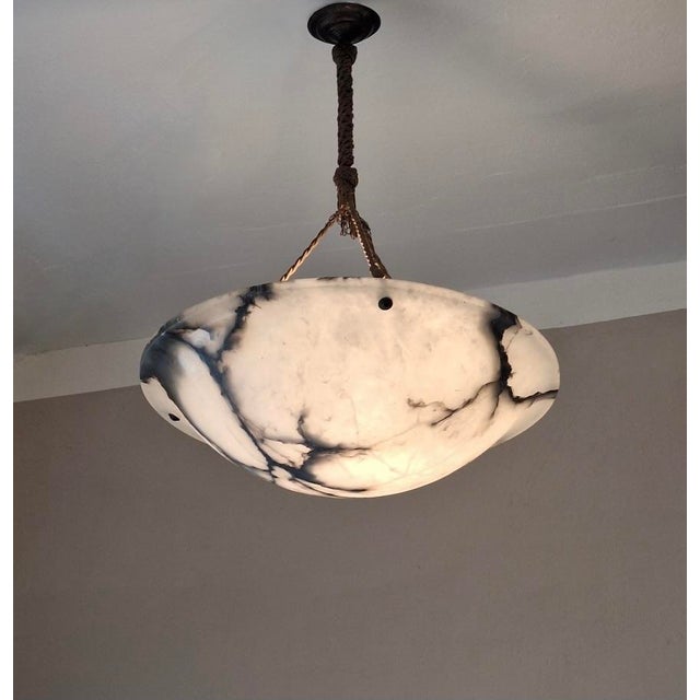 Boho Chic Antique Veined Alabaster Pendant Light, 1920 For Sale - Image 3 of 12