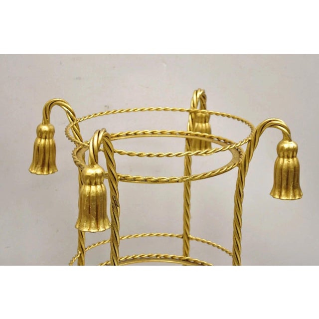 Hollywood Regency Mid 20th Century Italian Hollywood Regency 3 Tier Gold Iron Rope Tassel Stand Side Tables - Pair For Sale - Image 3 of 10
