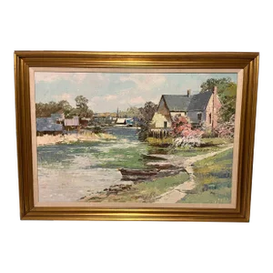 Ming Feng Original Landscape Oil Painting on Canvas 43"- Untitled, Framed