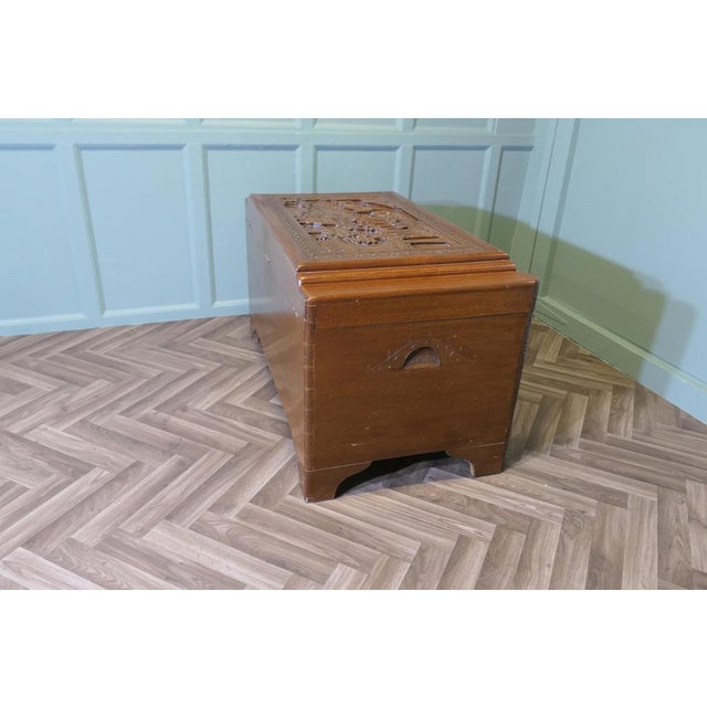 Brown Art Deco Carved Camphor Wood Chest, 1920s For Sale - Image 8 of 10