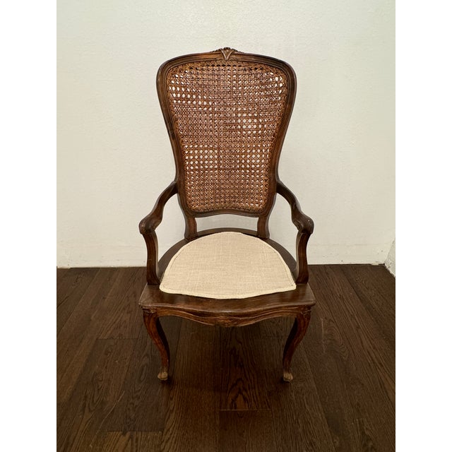 1980s Vintage French Cane Arm Chair, Accent Chair With Removable Seat Cushion For Sale - Image 4 of 12