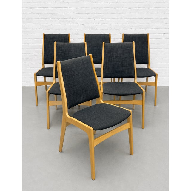 Danish Mid Century Modern Dining Chairs, Set of 6, Beech Wood Frames With Charcoal Upholstery, Scandinavian Modern Dining Chairs, C. 1960s For Sale - Image 4 of 11