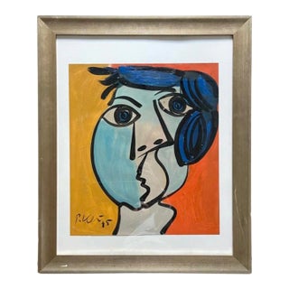 1970s Cubist Style Abstract Face Painting by Peter Keil, Framed For Sale