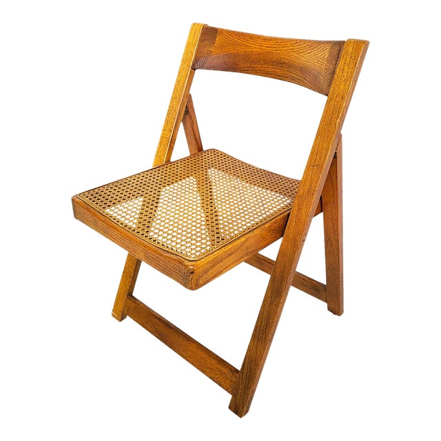 Mid 20th Century Oak Wood and Cane Folding Chair Chairish