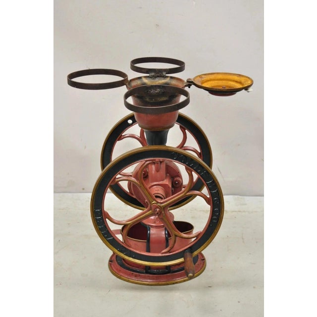 Victorian Antique Coles MFG Co Cast Iron Red Green Victorian Large Coffee Mill Grinder For Sale - Image 3 of 12