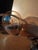 custom made amber glass and aluminum low profile table lamp excellent in any room its mid century in style