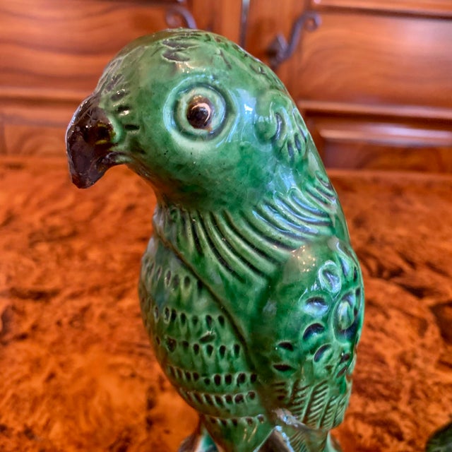 Pair of Antique Sancai Glazed Chinese Export Parrots For Sale - Image 9 of 12