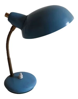 Small Vintage Blue Table Lamp with Adjustable Brass Arm, 1960s