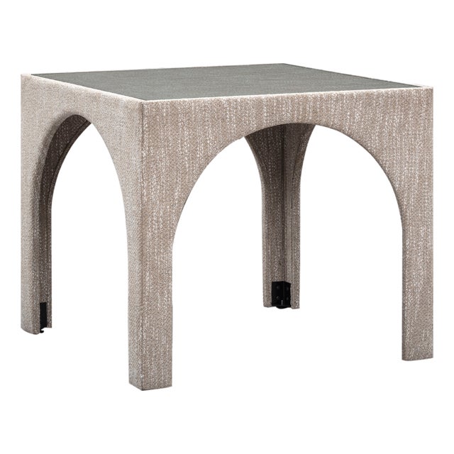 Tomlin Beige Game Table with Glass Top For Sale