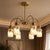 Modern 6 Light Brass Chandelier, Alabaster Glass Pendant Light, Mid Century Ceiling Fixture, Luxury Dining Room Lighting For Sale - Image 6 of 6