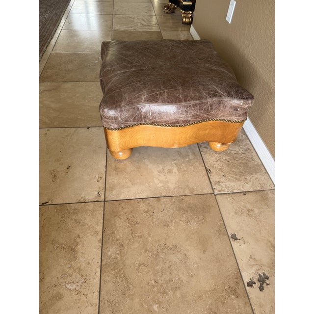 Western Serpentine Distressed Leather Ottoman by Hickory Furniture For Sale - Image 9 of 12