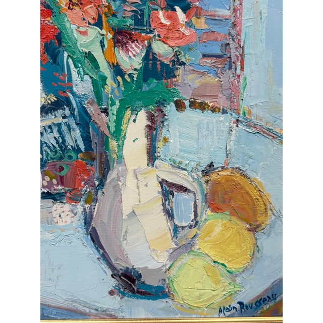 1960s Alain Rousseau Floral Still Life Expressionist Oil Painting, Signed For Sale - Image 5 of 12