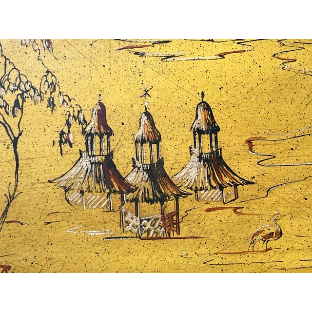 1960s Vintage Tole Chinoiserie Tray Table With Faux Bamboo Collapsible Stand For Sale - Image 5 of 12