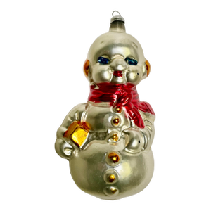 West Germany Handblown Snowman Mercury Glass Christmas Tree Ornament Red Scarf