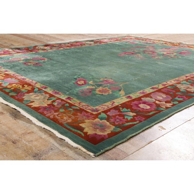 Green Antique Green Chinese Art Deco Rug, 08'06 X 11'04 For Sale - Image 8 of 10