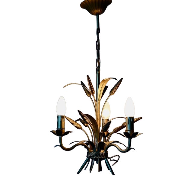 Vintage Hollywood Regency Gold Metal Chandelier, 1970s For Sale