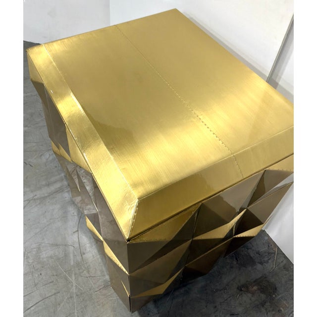 Baker Furniture Company Baker Modern Geometric Brass Foil Facet Chest of Drawers as Is For Sale - Image 4 of 7
