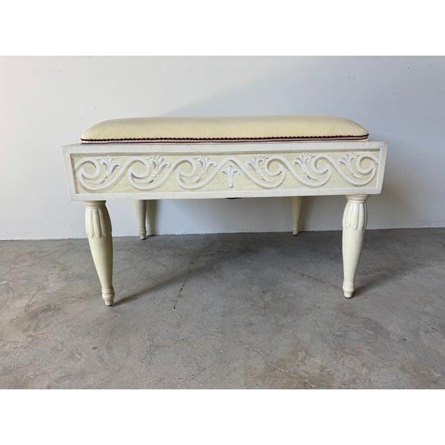 1990s Vintage Louis XVI Style Cream Upholstered Ottoman For Sale - Image 5 of 9