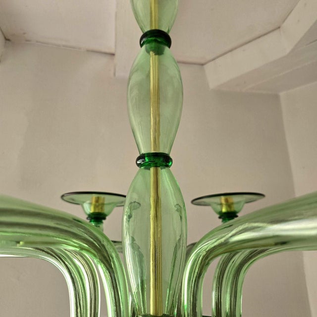 1980s Mid Century Modern, Murano Green Glass Chandelier For Sale - Image 9 of 9