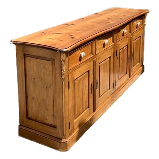 Vintage Carved Knotty Pine Credenza For Sale