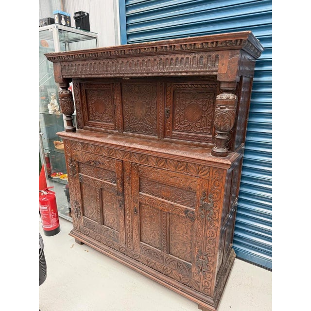 Antique Carved Oak Court Cupboard For Sale - Image 13 of 13