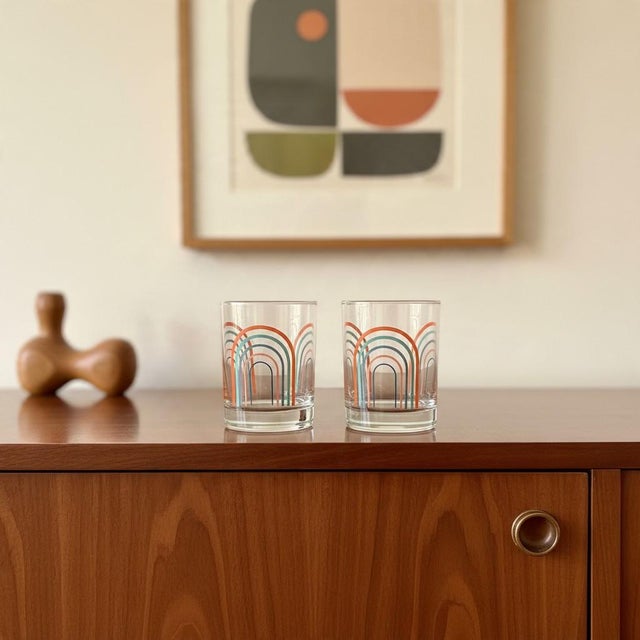 Orange Vintage 1990s Fiesta Rainbow Arches Drinking Glasses-Set of 2-Retro Tumblers- For Sale - Image 8 of 11