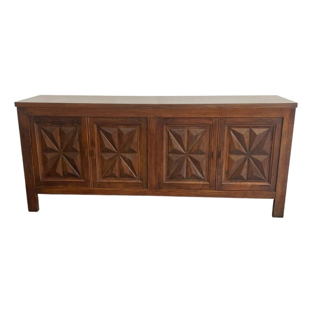 French Walnut Brutalist Sideboard, 1970s For Sale