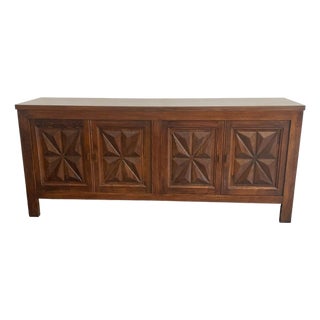 Vintage French Walnut Brutalist Sideboard, 1970s For Sale