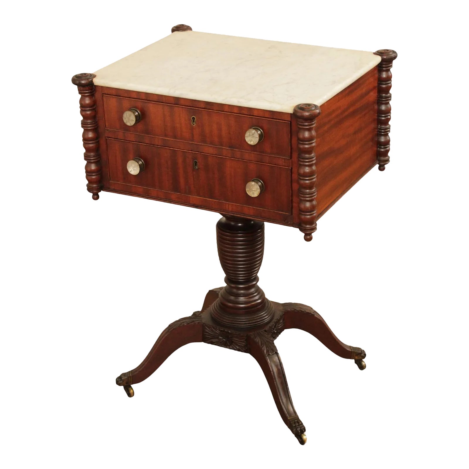 Antique American Federal Period Mahogany Philadelphia Marble Top Work