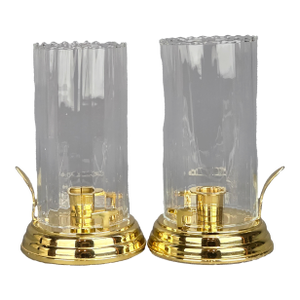 Pair of Vintage Brass Candlestick Holders With Fluted Glass Hurricane Shades