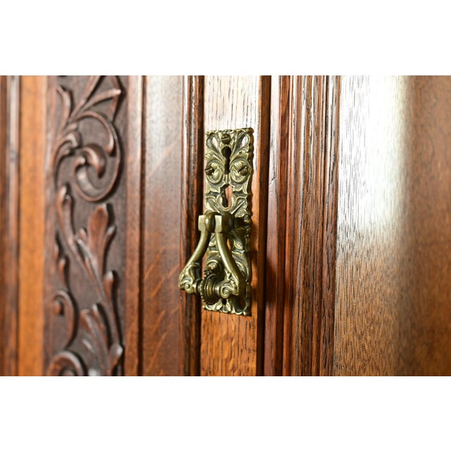 Late 19th Century Herter Brothers Style Antique English Victorian Carved Oak Mirrored Back Bar or Sideboard, Circa 1890s For Sale - Image 5 of 12