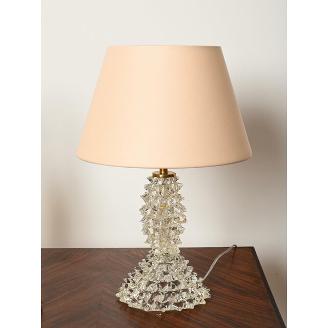 Large Lamp in Murano Rostrato Glass and Brass with Pink Shade from Barovier, Italy, 1940s For Sale - Image 6 of 13