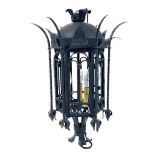 Antique Gothic Wrought Iron Lantern For Sale
