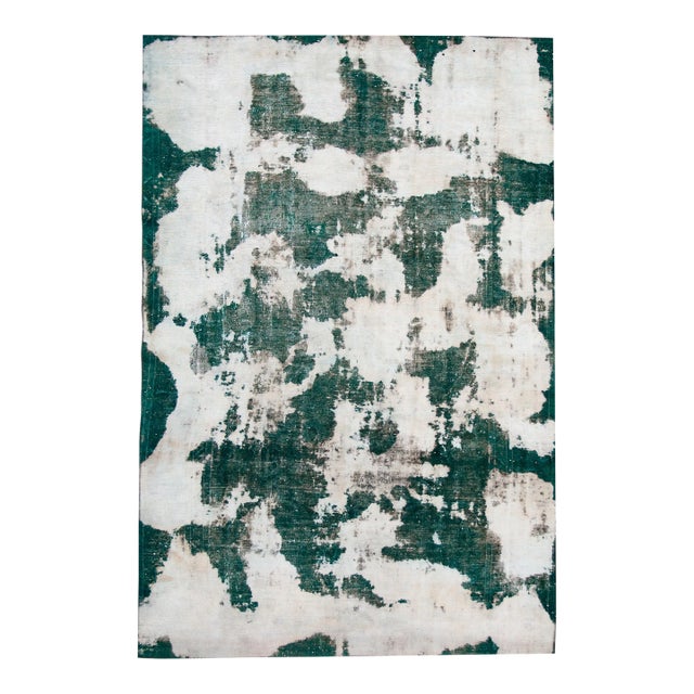 Green Vintage Distressed Handmade Abstract Wool Rug 6'11" X 10'5" For Sale