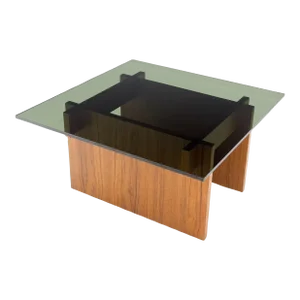 Danish Mid-Century Modern Teak Smoked Glass Square Coffee Table