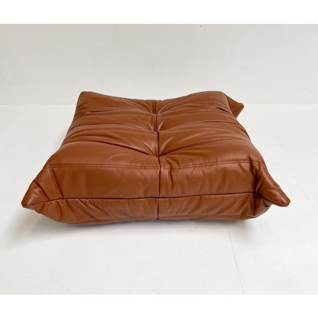 Mid-Century Modern Cognac Leather Ottoman by Michel Ducaroy for Ligne Roset, 1970s For Sale - Image 3 of 10