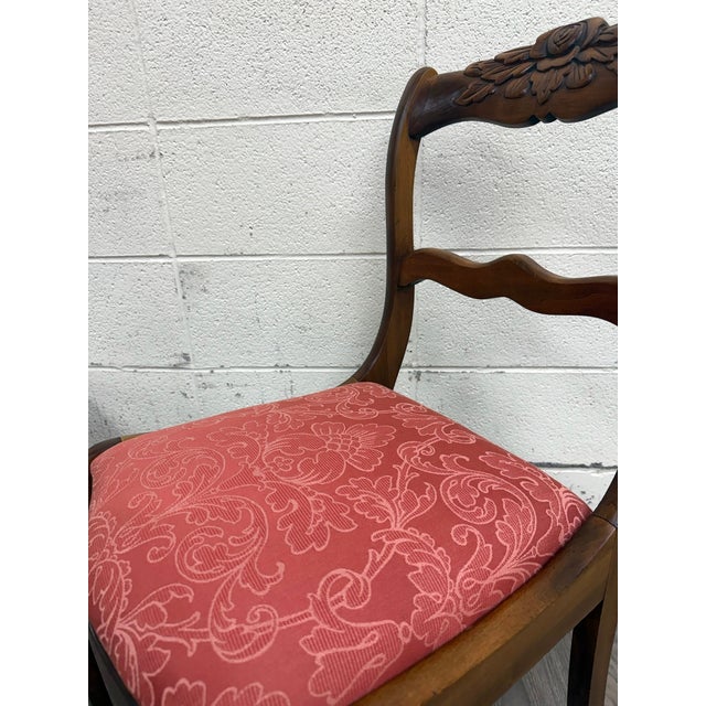 Vintage Regency Style Mahogany Rose Back Ladder Back Dining Accent Chairs - Pair For Sale - Image 4 of 9