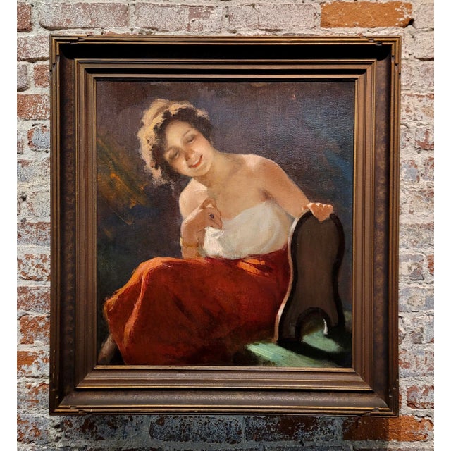 Young Woman Admiring Her Ring – Italian Belle Époque Oil Painting, c.1890s Oil painting on canvas - Canvas size 26x23' -...