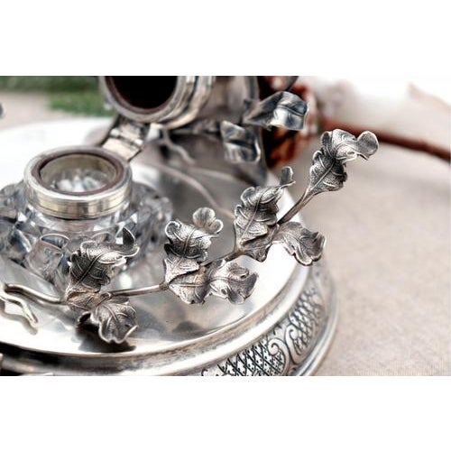 Silver Inkwell with Quill Holder For Sale - Image 6 of 7