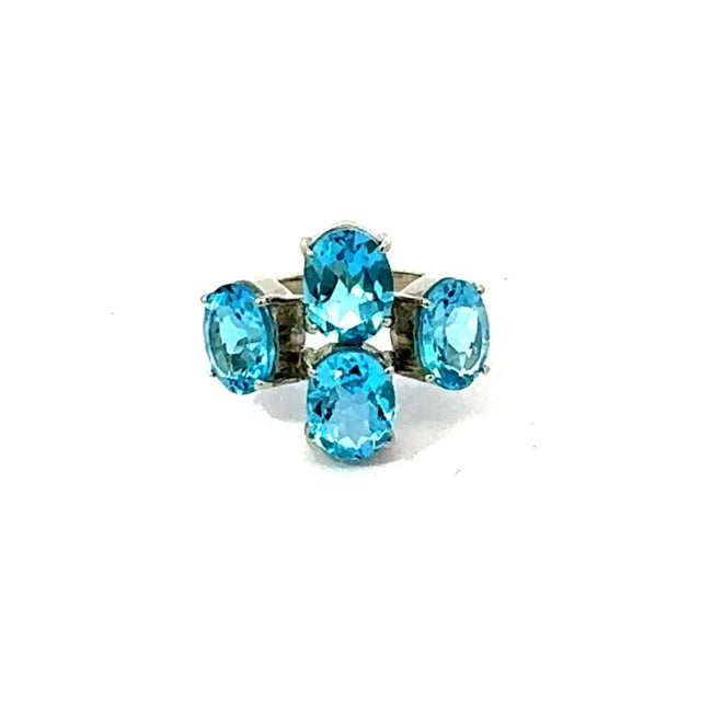 Metal 925 Sterling Silver Ring With Sparkling 9.59 CTW Blue Topaz 4 Stone in Prong Set - Size 8.5 For Sale - Image 7 of 13