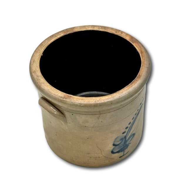 Antique Small 1 Gallon Size American New England Blue Decorated Stoneware Storage Jar - Circa 1870s For Sale - Image 12 of 18