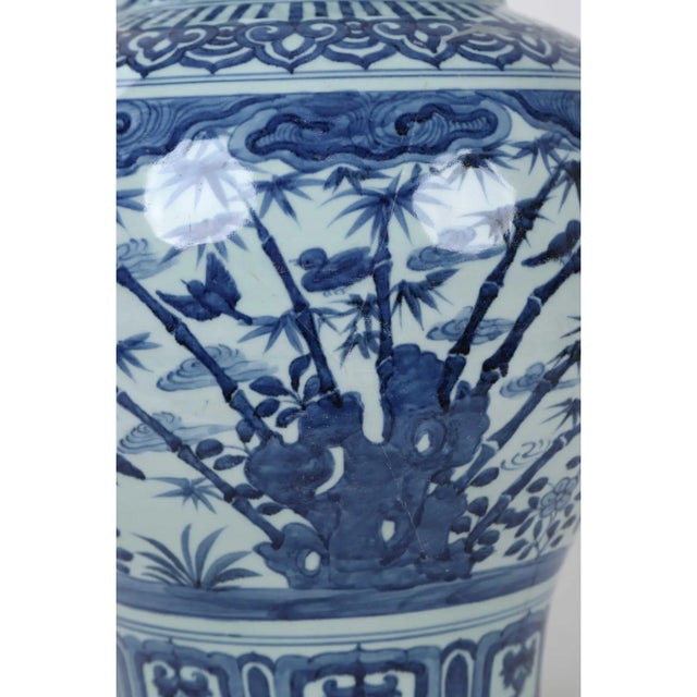 19th Century Ching Dynasty Blue and White Temple Vase For Sale - Image 4 of 8