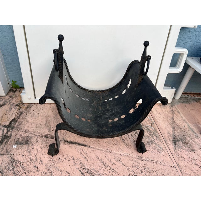 Metal Vintage Cast Iron Fireplace Firewood Holder For Sale - Image 7 of 9