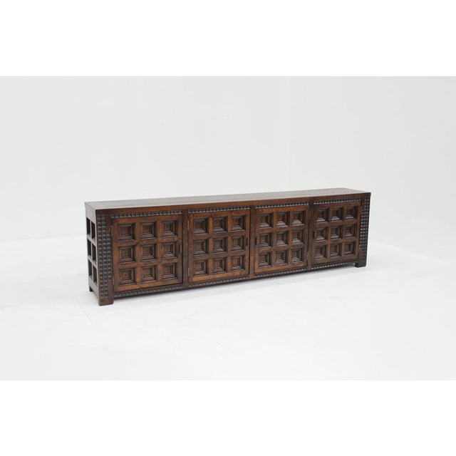 Brutalist Spanish Brutalist Credenza in Wood, 1960s For Sale - Image 3 of 13